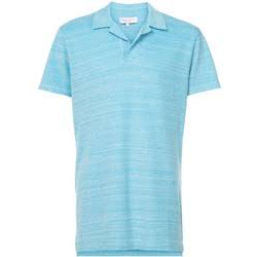 Orlebar Brown Polo Short Sleeve V-neck Blue Green Shirt Men's Size Small